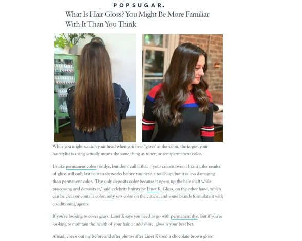 PopSugar hair gloss feature